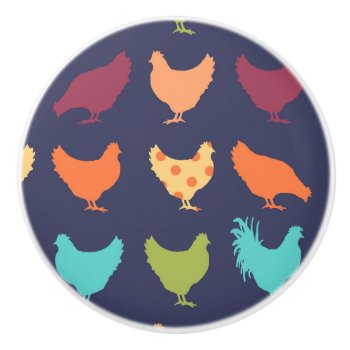 Funky Multi-colored Chicken Pattern Ceramic Knob by PaintingPony at Zazzle
