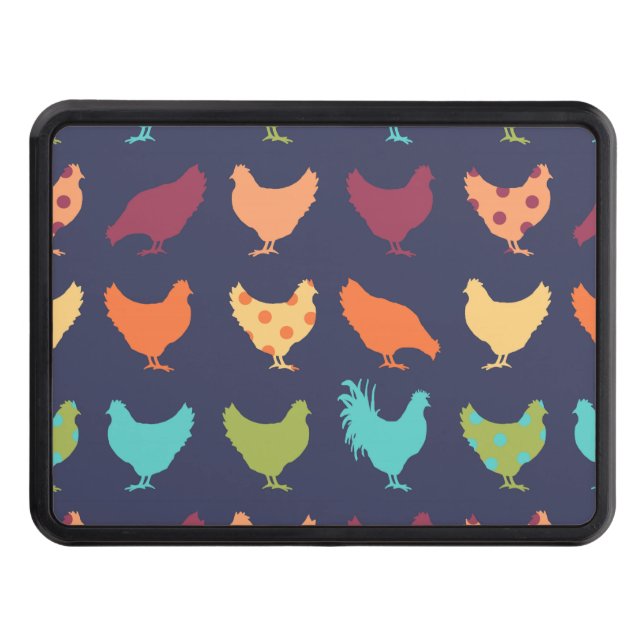 Funky Multi-colored Chicken Pattern Hitch Cover (Front)
