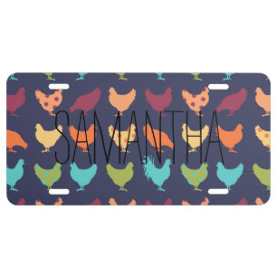 Funky Multi-colored Chicken Pattern License Plate