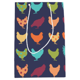 Funky Multi-colored Chicken Pattern Medium Gift Bag