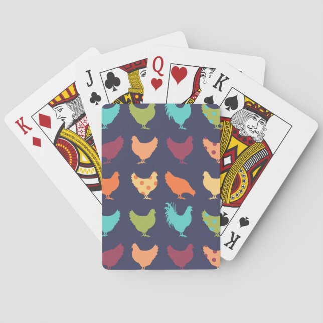 Funky Multi-colored Chicken Pattern Poker Cards (Back)