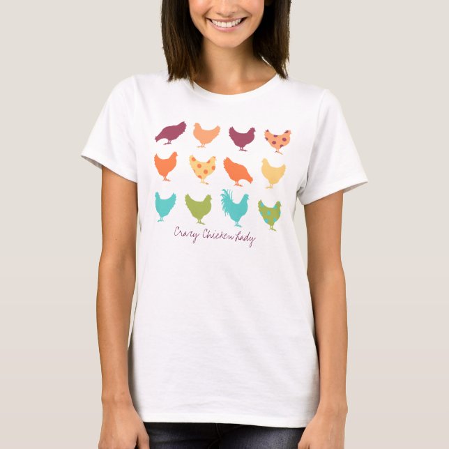 Funky Multi-colored Chicken Pattern T-Shirt (Front)
