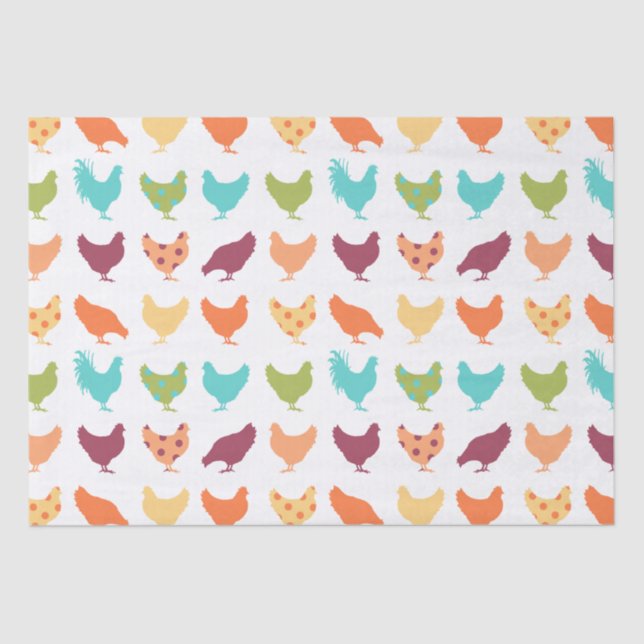 Funky Multi-colored Chicken Pattern Tissue Paper (Front)