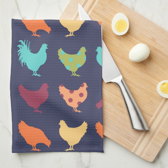 Funky Multi-colored Chicken Pattern Towel (Quarter Fold)