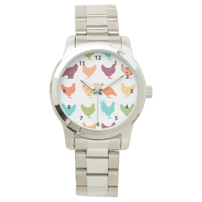 Funky Multi-colored Chicken Pattern Watch (Front)