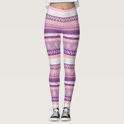 Funky Multi Patterned Purple Pink White Leggings