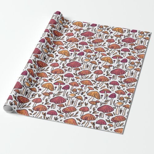 Funky Mushroom Pattern Earthy Tones Wrapping Paper