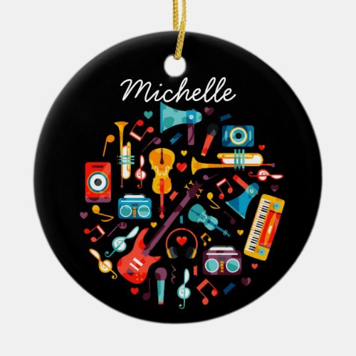 Funky Music colorful musical instruments Ceramic Ornament