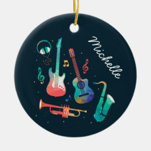 Funky Music colorful musical instruments Ceramic Ornament