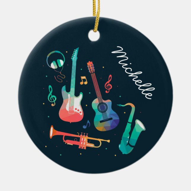 Funky Music colorful musical instruments Ceramic Ornament (Front)