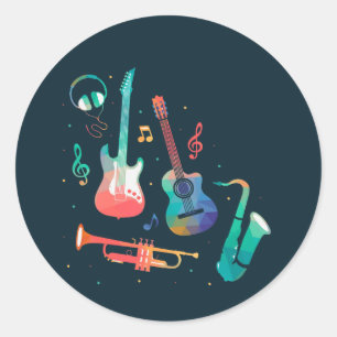Funky Music colorful musical instruments Classic Round Sticker