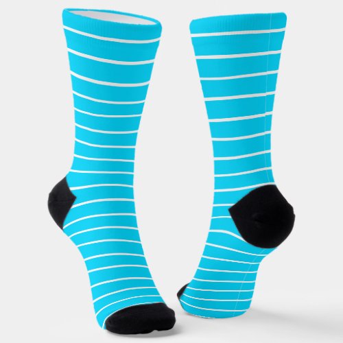 Funky Neon Blue And White Striped Socks