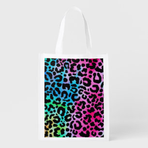Funky Neon Colorful Leopard Print Grocery Bag
