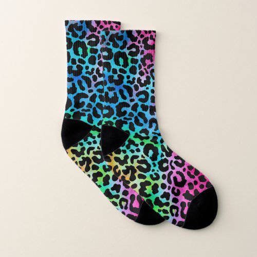 Funky Neon Colorful Leopard Print Socks