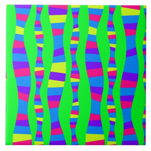Funky Neon Colors Retro Modern Pattern Psychedelic Ceramic Tile