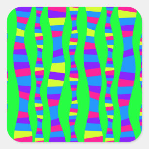 Funky Neon Colors Retro Modern Pattern Psychedelic Square Sticker