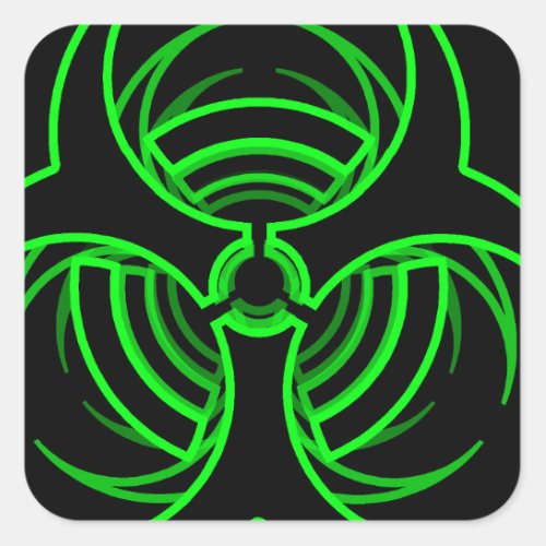 Funky neon green bio hazard symbol square sticker