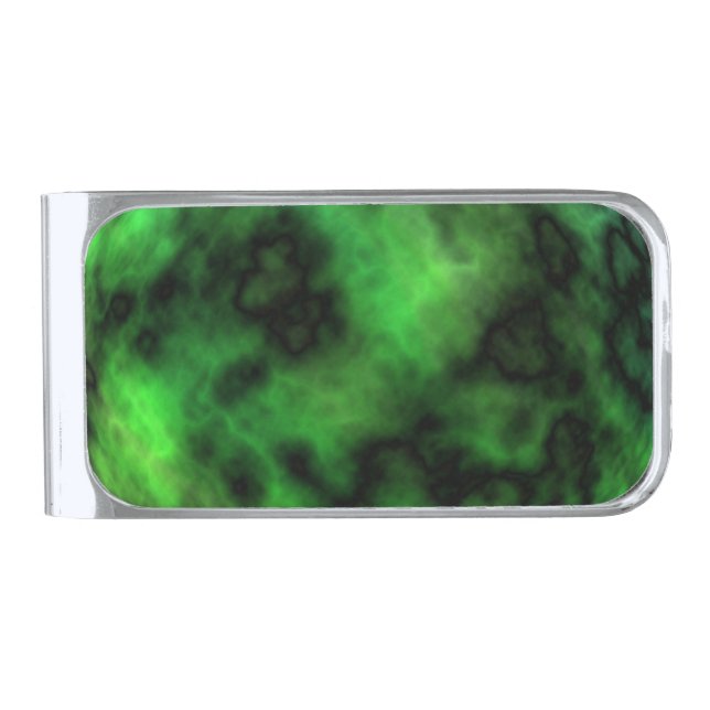 Funky Neon Green Emerald Halloween Abstract Silver Finish Money Clip (Front)