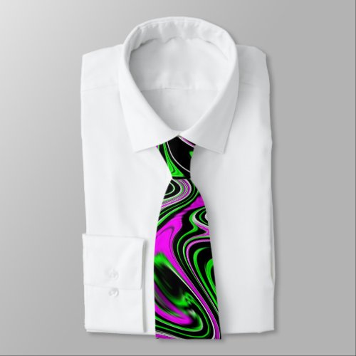 Funky Neon Green Pink and Black Wet Paint Swirl Tie