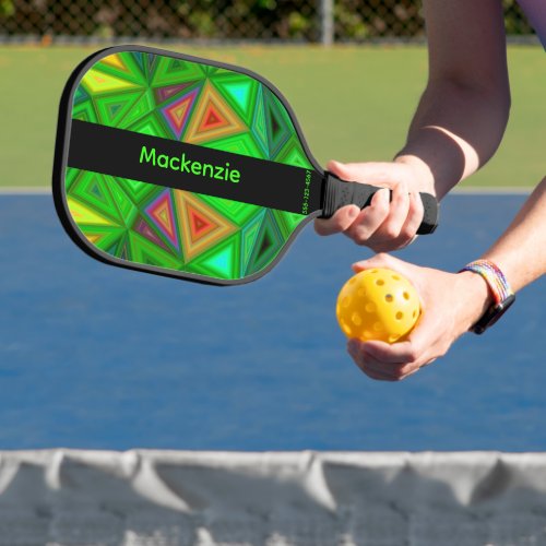 Funky Neon Green Triangles Custom Name Phone Pickleball Paddle