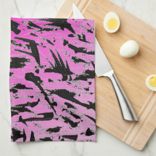 Funky Neon Pink and Black Print Kitchen Towel