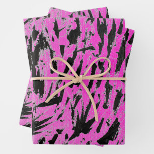 Funky Neon Pink and Black Print Wrapping Paper Sheets