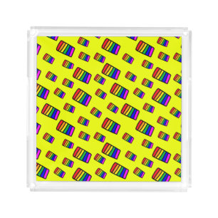 Funky Neon Rainbow Block Pattern Acrylic Tray