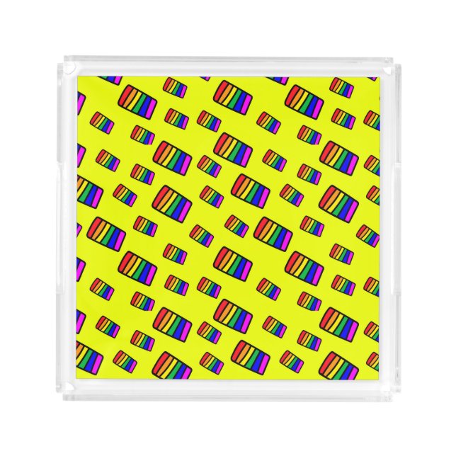 Funky Neon Rainbow Block Pattern Acrylic Tray (Front)