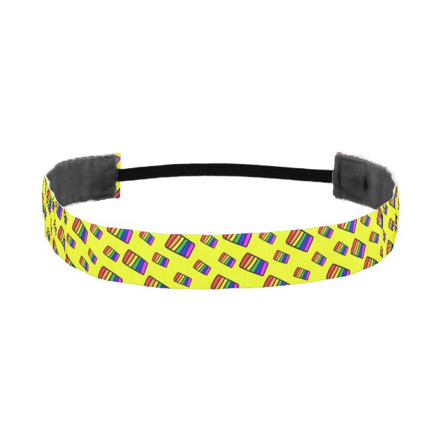 Funky Neon Rainbow Block Pattern Athletic Headband (Front)