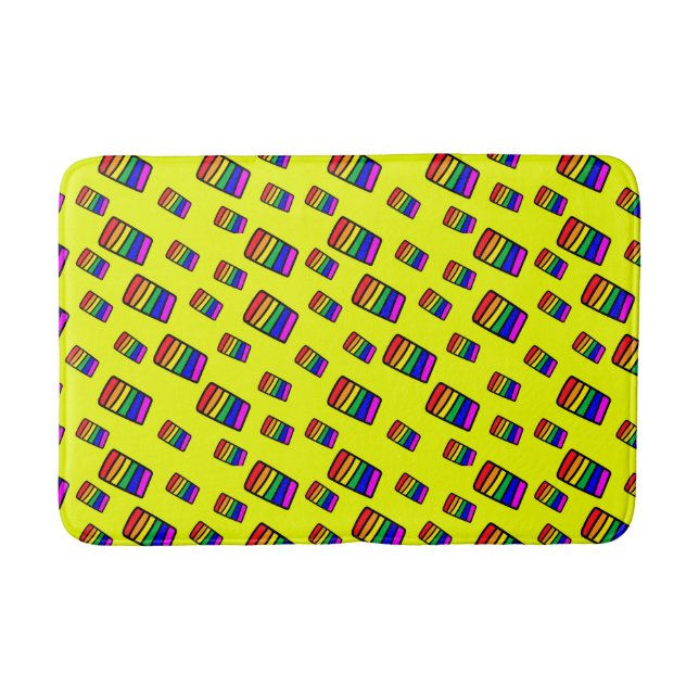 Funky Neon Rainbow Block Pattern Bath Mat (Front)
