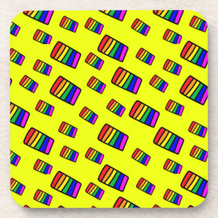 Funky Neon Rainbow Block Pattern Beverage Coaster