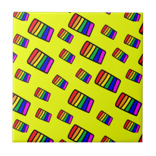 Funky Neon Rainbow Block Pattern Ceramic Tile