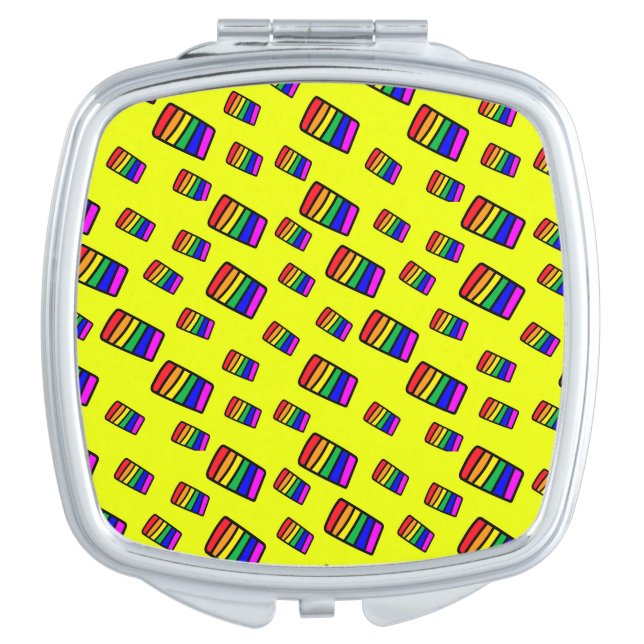 Funky Neon Rainbow Block Pattern Compact Mirror (Front)