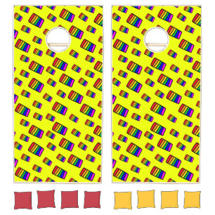 Funky Neon Rainbow Block Pattern Cornhole Set