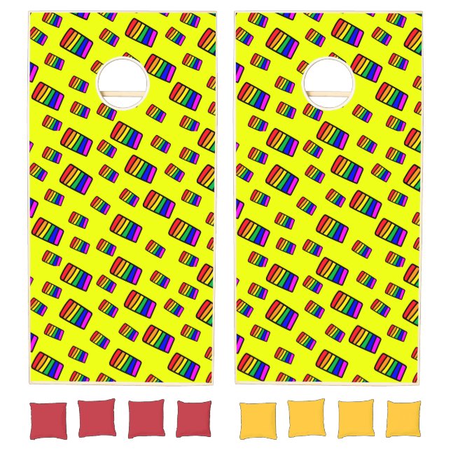 Funky Neon Rainbow Block Pattern Cornhole Set (Set)