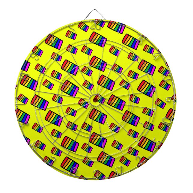 Funky Neon Rainbow Block Pattern Dart Board (Front)