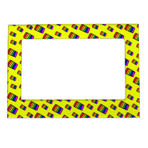 Funky Neon Rainbow Block Pattern Magnetic Frame