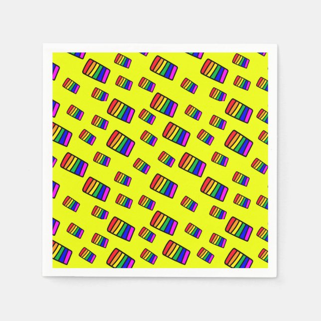Funky Neon Rainbow Block Pattern Napkins (Front)