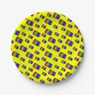 Funky Neon Rainbow Block Pattern Paper Plates
