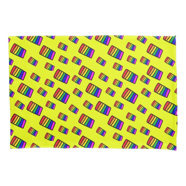 Funky Neon Rainbow Block Pattern Pillow Case (Front-Left)
