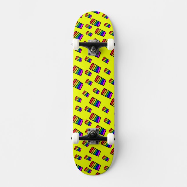Funky Neon Rainbow Block Pattern Skateboard (Front)