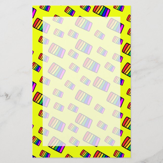 Funky Neon Rainbow Block Pattern Stationery (Front)