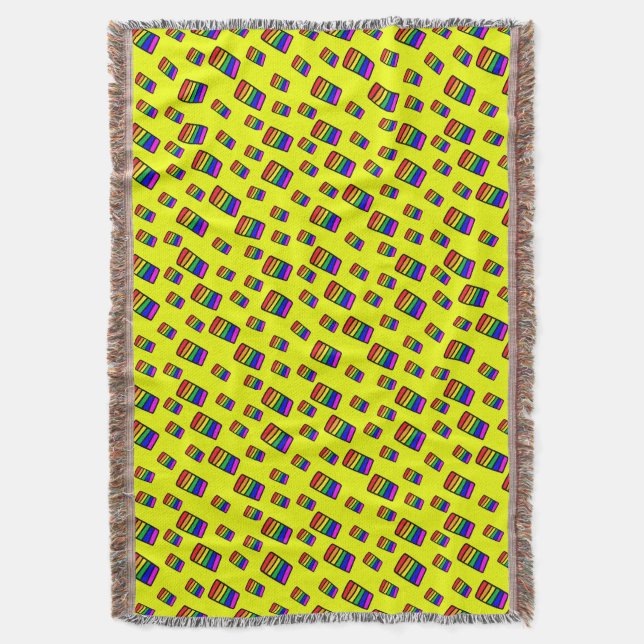 Funky Neon Rainbow Block Pattern Throw Blanket (Front Vertical)