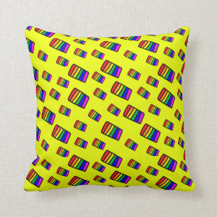Funky Neon Rainbow Block Pattern Throw Pillow