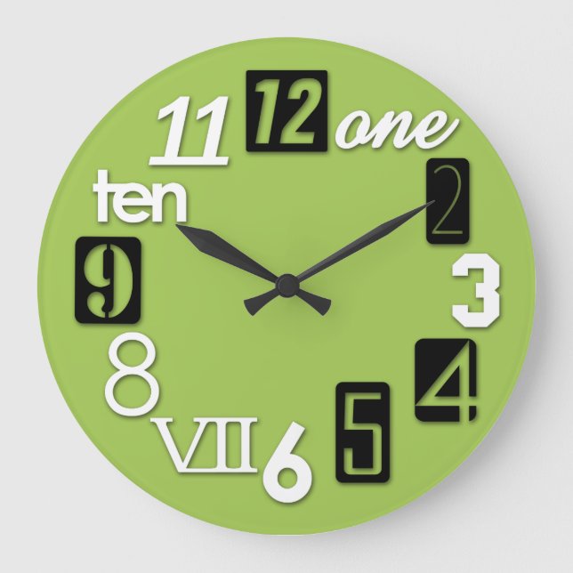 Funky Numbra Round Lime Green Wall Clocks (Front)
