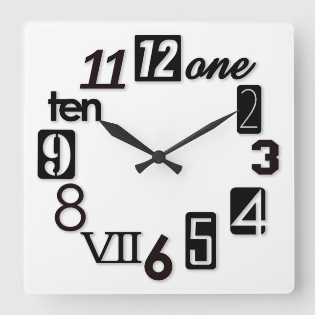 Funky Numbra Square Wall Clocks (Front)
