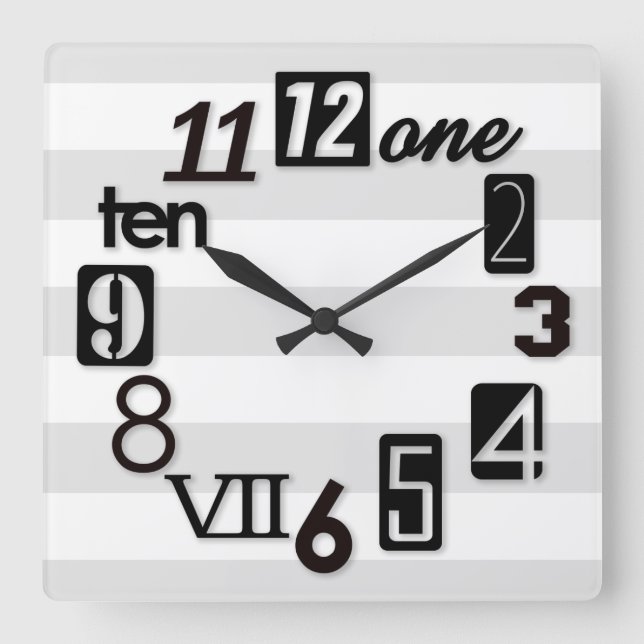 Funky Numbra Square with stripes Wall Clocks (Front)