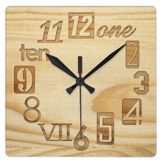 Funky Numbra "Wood grain" Square Wall Clocks