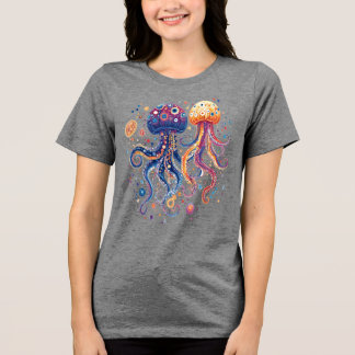 Funky Ocean Guardians: Custom Octopi & Jellyfish Tri-Blend Shirt