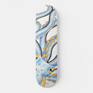Funky Octopus Ink Blue Orange Skateboard